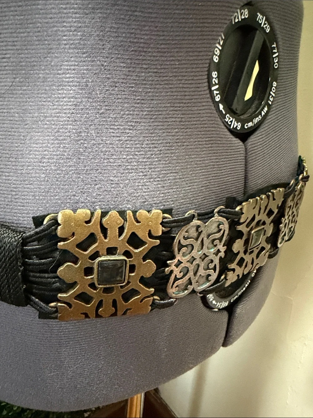 INC International Concepts Black Belt with Antique Gold Filigree Panels